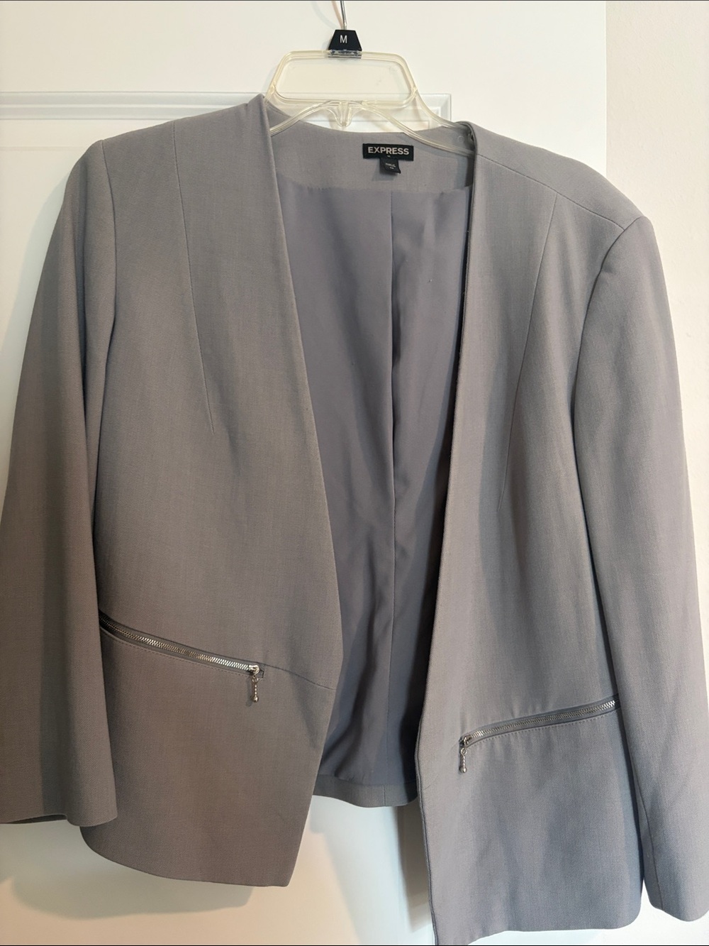 Express Gray Open-Front Blazer with Zip Pockets